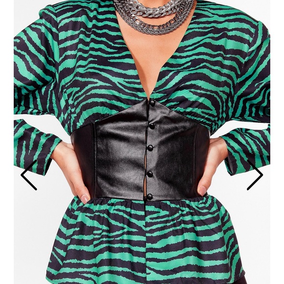 Black and green zebra print corset blouse - Picture 2 of 2